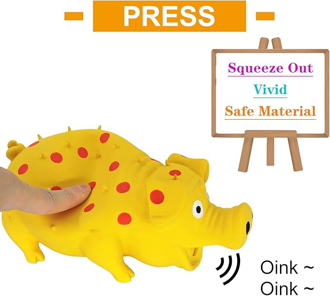 Andiker Dog Squeaky Toy, Dots Latex Dogs Chew Toys with a Oinks Sound Squeaker Grunting Pig Dog Toy Durable Self Play 8" Dogs Squeeze Toy for Dental Biting Chasing to Kill Boring Time (Yellow)