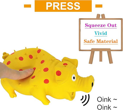 Andiker Dog Squeaky Toy, Dots Latex Dogs Chew Toys with a Oinks Sound Squeaker Grunting Pig Dog Toy Durable Self Play 8" Dogs Squeeze Toy for Dental Biting Chasing to Kill Boring Time (Yellow)