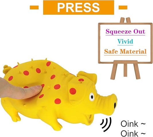 Andiker Dog Squeaky Toy, Dots Latex Dogs Chew Toys with a Oinks Sound Squeaker Grunting Pig Dog Toy Durable Self Play 8" Dogs Squeeze Toy for Dental Biting Chasing to Kill Boring Time (Yellow)
