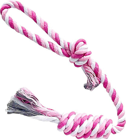 Flossy Chews Rope Tug Dog Rope Toys for Large and Medium Aggressive Chewers, Heavy Duty for Large Breed, Indestructible Dog Chew Toys, Tug of War, 100% Cotton Teeth Cleaning (Pink White, Large 17.8")