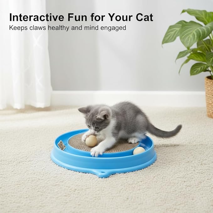 AUOON Cat Scratcher Toy with Ball Track - 3 in 1 Interactive Cat Toy, Cat Scratch Pad with Cat Ball Toy and Plush Cat Mouse Toy for Indoor Cats and Kittens (Milk Shake)
