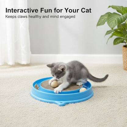 AUOON Cat Scratcher Toy with Ball Track - 3 in 1 Interactive Cat Toy, Cat Scratch Pad with Cat Ball Toy and Plush Cat Mouse Toy for Indoor Cats and Kittens (Milk Shake)