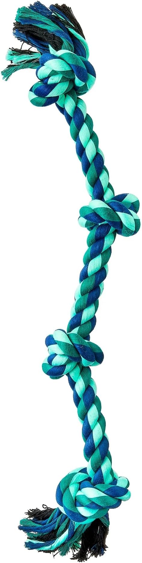Large 4 Knot Dog Rope Toy – Tug of War Rope for Medium and Large Dogs, Durable Chew and Pull Toy, Braided Cotton and Polyester Dog Tug Toy – 21" Green. (Pack of 2)