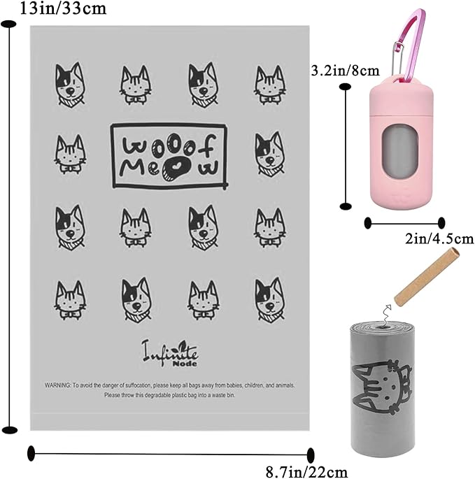 Dog Poop Bag Dispenser for Leash with Snap Clip, Skin-friendly Texture Waste Bag Holder for Dog Walks and Cats, Pets Litter Bag Container, Indoor & Outdoor Use (Pink, 1)