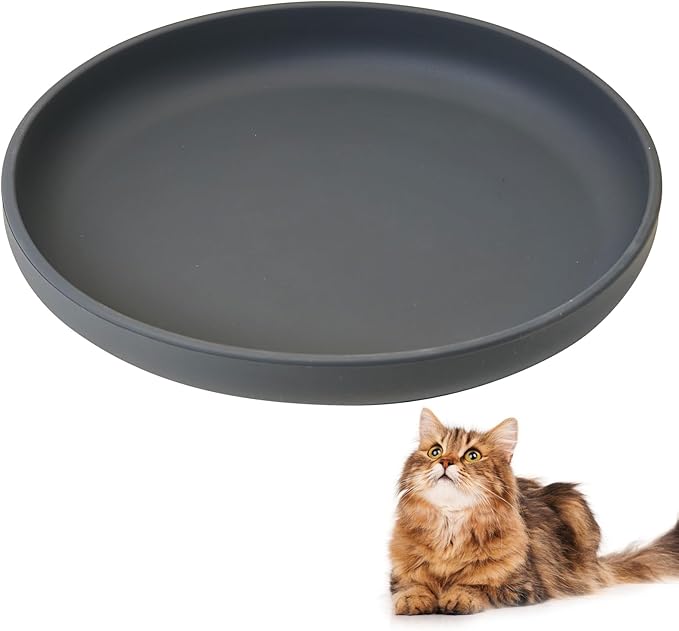 BNOSDM Silicone Cat Bowl Non-Slip Cat Food Plate Flat Dog Bowls with Suction Cup Shallow Puppy Food and Water Dish for Small and Medium Pets (Steel Gray)