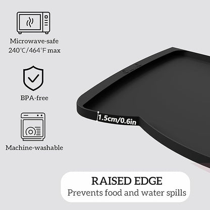 OHMO Dog Food Mat(Black, 24 * 15'') w/Residue Collection Pocket Silicone Pet Feeding Mat for Floor High Edges Anti Spills Waterproof Cat Water Bowl Tray, Easy Clean Placemat