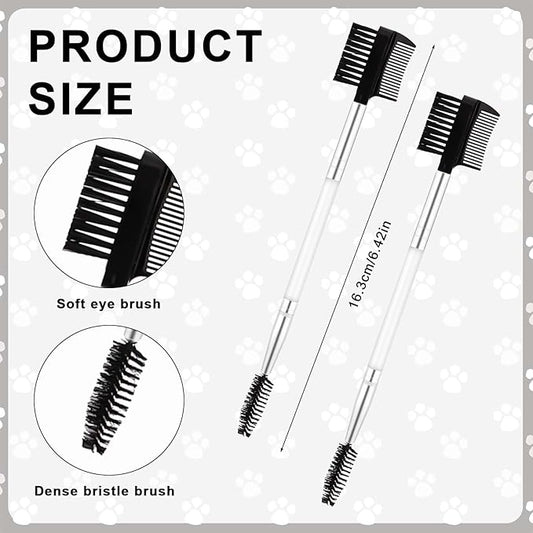 2pcs Double-Headed Soft Bristle Facial Comb, Tear Stain Gunk Remover for Puppy and Cat Grooming (White)