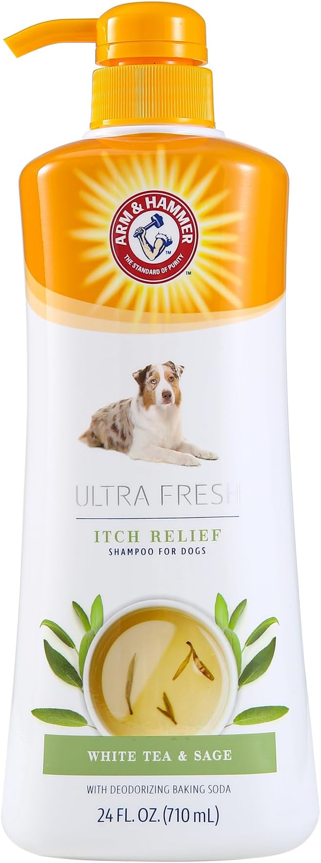 Arm & Hammer Ultra Fresh Oatmeal Dog Shampoo with Aloe for Itch Relief and Odor Control, Baking Soda Deodorizing Pet Shampoo for Dry Itchy Skin, Pump Bottle Dog Wash, White Tea & Sage Scent, 24 Fl Oz