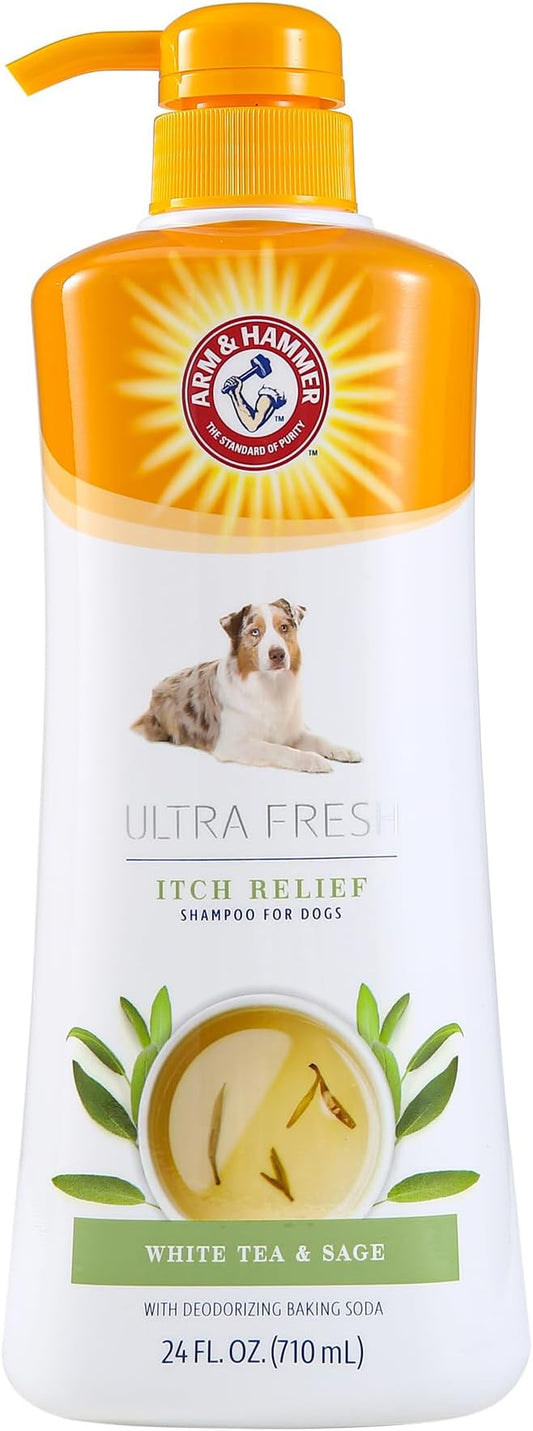 Arm & Hammer Ultra Fresh Oatmeal Dog Shampoo with Aloe for Itch Relief and Odor Control, Baking Soda Deodorizing Pet Shampoo for Dry Itchy Skin, Pump Bottle Dog Wash, White Tea & Sage Scent, 24 Fl Oz