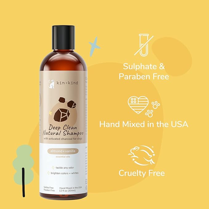 kin+kind Deep Clean Natural Dog Shampoo - Deep Clean & Odor Control - Almond + Vanilla Fragrance - 12 fl oz