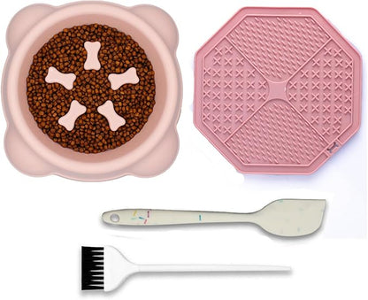 Excellent Slow Feeder Dog Bowl, Prevent Bloat or Choking, Fun Alternative Dog Slow Feeding Bowl for Small Medium Size Dogs,Dog Food Slow Feeder Bowl/Licking mat Set (Pink Set)
