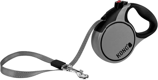 Alcott Kong Terrain Retractable Dog Leash, Medium, Grey, 16' Long.