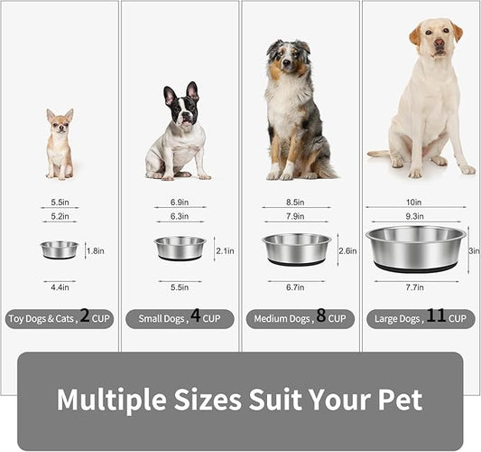 Taglory 2 Cup Stainless Steel Dog Bowls Set of 2 for Food and Water, Silicone Base Anti-Slip, Rust Resistant, Extra Thick Metal Dog Bowl for Cats and Puppies, 17oz, Black