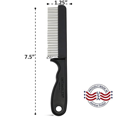 Super-Groom Combs with Smooth Rotating Teeth for Painless Mat Removal (Black, 30 Fine-Spaced Teeth)