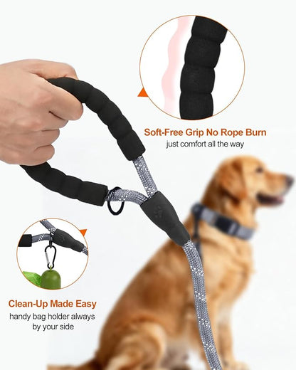 Joytale Dog Leash for Large Dogs, Heavy Duty Nylon Leashes with Comfortable Padded Handle and Highly Reflective Threads, Ideal for Walking and Training, Gray, 5'×1/2''