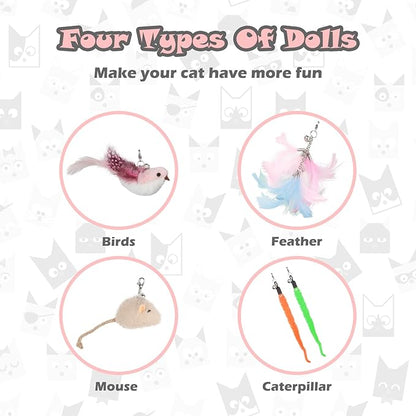 Interactive Cat Toys for Bored Indoor Adult Cats, 3 in 1 Cat Toys for Bored Cats,7 Pack Cat Teaser Cat Toys, Cats Toy Feather, Super Suction Cup Detachable with Balls and Birds