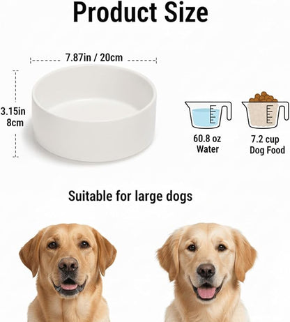 Ceramic Dog and Cat Bowl Modern Cute Weighted Food and Water Bowl Matte Glaze Pet Bowl for Replacement (White, 60.8 OZ)