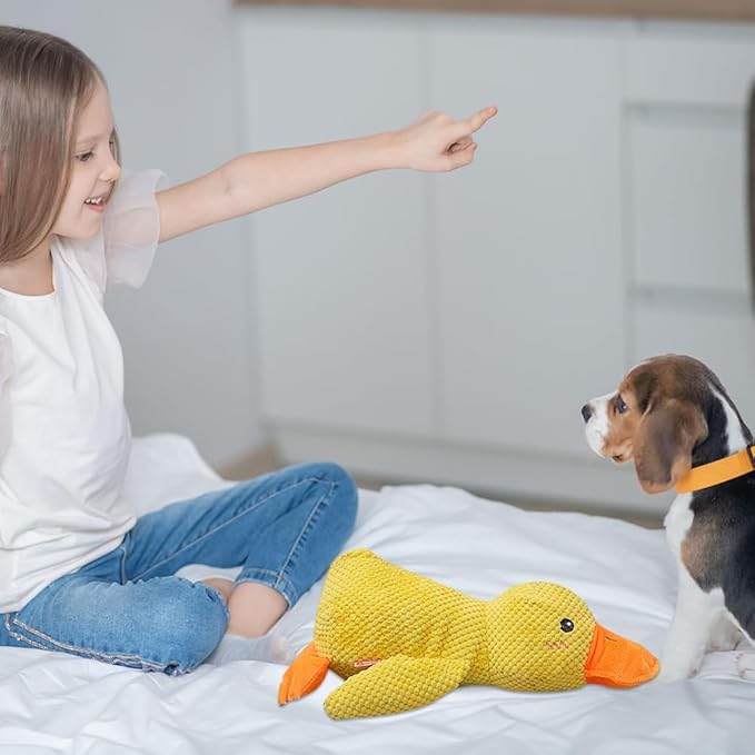 2024 New Quack-Quack Duck Dog Toy, Durable The Mellow Dog Calming Duck Dog Toy, Yellow Stuffed Dog Cat Pet Squeak Chew Toys for Dogs Indoor Puppy (C)