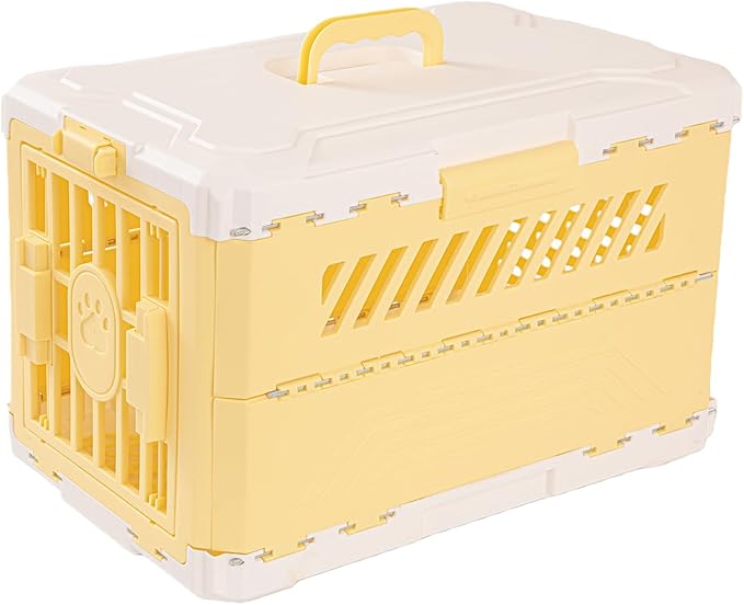 Collapsible Cat and Dog Cage - Durable Hard-Sided Carrier with Easy Unfolding, Space-Saving Design, and Comfortable Interior for Medium and Small Pets(Cream Yellow)