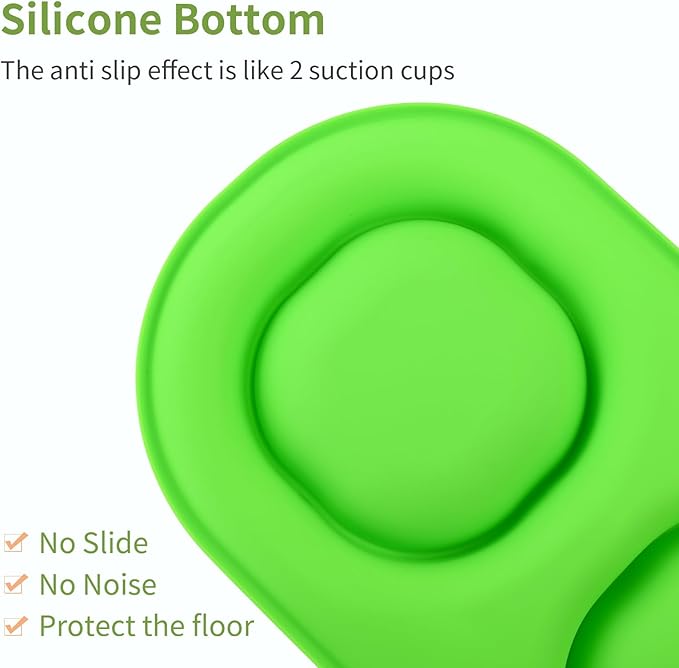 Small Size Puppy Dog Bowls: Food and Water Bowls Set for Small Dogs, No-Spill Non-Skid Dog Dish, Green