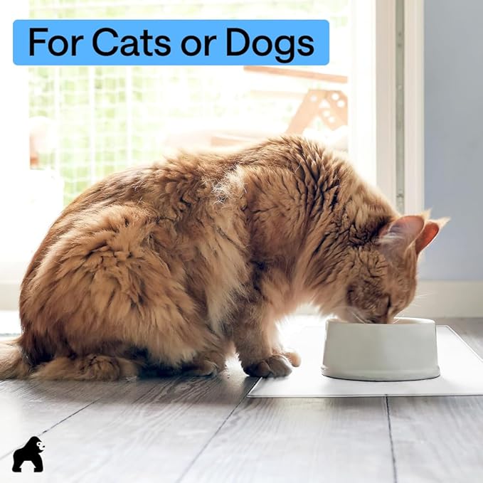 GORILLA GRIP 100% Waterproof Raised Edge BPA Free Silicone Pet Feeding Mat, Dog Cat Food Mats Contain Spills Protects Floors, Placemats for Cats and Dogs Water Bowl, Pets Accessories 32x24 White