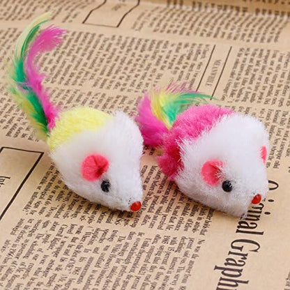 10pcs Novelty Pet Kitten Cat Furry Mouse Shaped Feather Tail Fetch Toy Gift Cat Mouse Toys for Indoor Cats That Make Noise, with Rattle, Catnip, Electronic, Robotic, Moving, Squeak