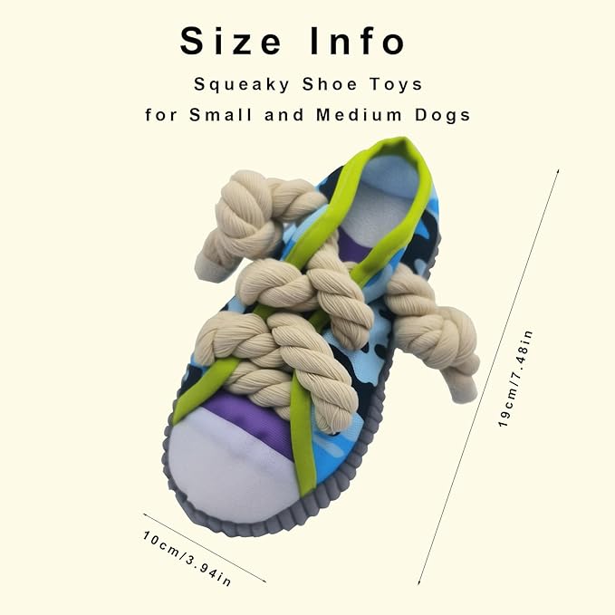 Interactive Squeaky Dog Toy with Jingle Bell - Shoe-Shaped Chew Toy for Puppy Teething, Thickened Laces for Small and Medium Breeds Tug-of-War, Not for Aggressive Chewers (Grey Edge)