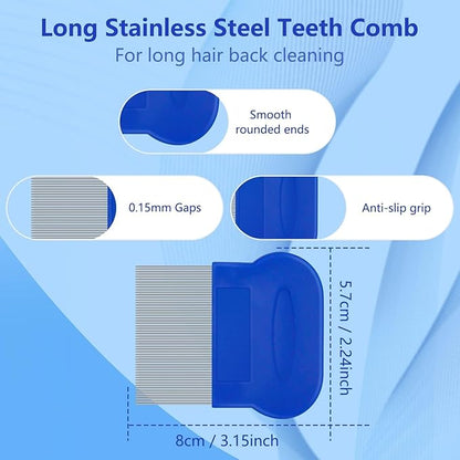 4-in-1 Pet Comb Set: Flea Lice Comb for Cats & Dogs, 4 Styles, All Hair Types, Blue