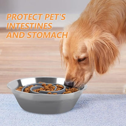 Slow Feeder Dog Bowls Insert, Animire Soft Silicone Slow Eating Dog Food Bowl for Small, Medium and Large Dogs, Compatible with Regular and Elevated Bowls