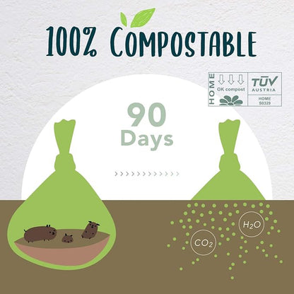Dog Poop Bag, Compostable Doggie Poop Bags with Handles, Easy-Tie Pet Waste Bags, Eco-Friendly, Unscented, Vegetable-Based, Extra Thick Leak Proof, for Dogs and Cat Scoops, 120 Bags
