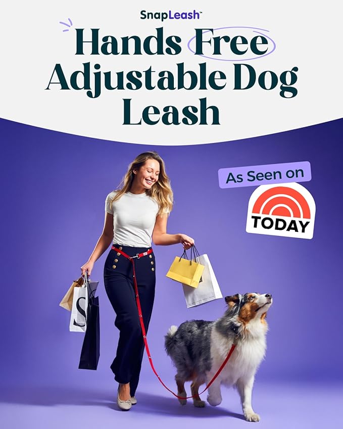 Hands-Free Dog Leash Training Running Snapleash, Waist & Shoulder Lead for Walking, Traffic Lead, Dual Pet Leash Adjustable for Large, Medium and Small Dog Breeds (RED, Small (5/8in x 7.5ft))