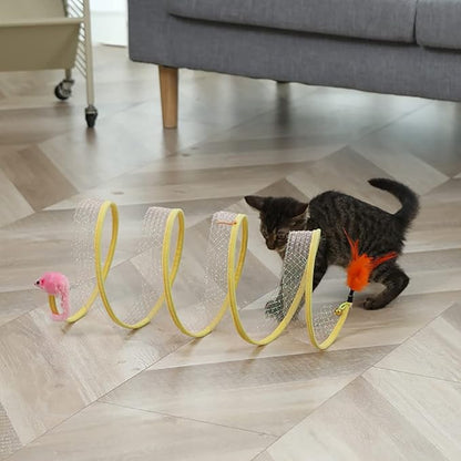 Generic Cat Interactive Toys Pet Spring Game Folding Indoor S-Type Cat Tunnel Toy for Puppy Kitten Accessories Home B Sisal Round