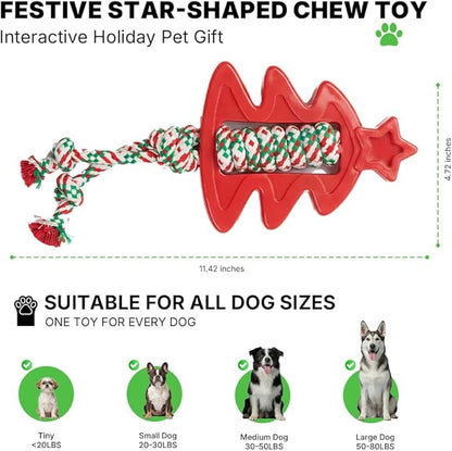 Festive Star-Shaped Dog Chew Toy with Durable Rope - Indestructible Dog Toy for Aggressive Chewers, Interactive Holiday Pet Gift