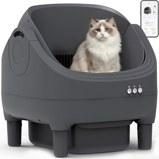 Self Cleaning Litter Box - Open Top Automatic Cat Litter Box with App Control, Odor Control & Anti-Tracking, Large Capacity for Multiple Cats, Quiet Operation, Safety Anti-Pinch Includes Trash Bags