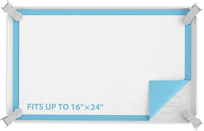 IMMCUTE Pee Pad Holder, Soft Silicone Puppy Pad Holder Fits Up to 16" x 24" Pee Pads, Non-Slip High Edge Potty Pad Holder, Dog Mat for Food and Water for Easy Cleaning with 8 Holder Clamps
