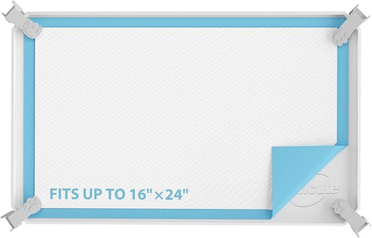 IMMCUTE Pee Pad Holder, Soft Silicone Puppy Pad Holder Fits Up to 16" x 24" Pee Pads, Non-Slip High Edge Potty Pad Holder, Dog Mat for Food and Water for Easy Cleaning with 8 Holder Clamps