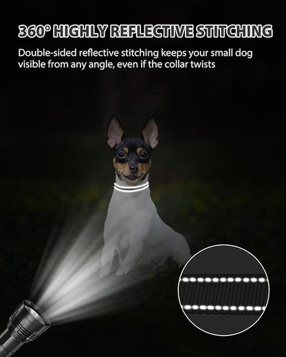 Joytale Puppy Collar, Feather-Light Double-Sided Reflective Nylon Collar for Night Safety, Adjustable Quick-Release for Extra Small Dogs, Black, XS (3/8" Width)
