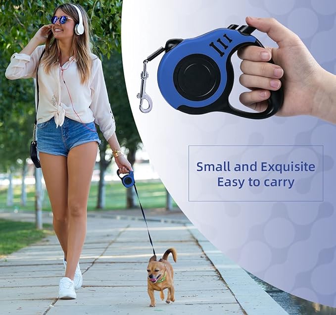 Retractable Dog Leash 16ft, Tangle-Free Expandable Leash for Medium Dogs Up to 33lbs, Easy-Adjust Lock & Anti-Slip Handle for Safe Walks