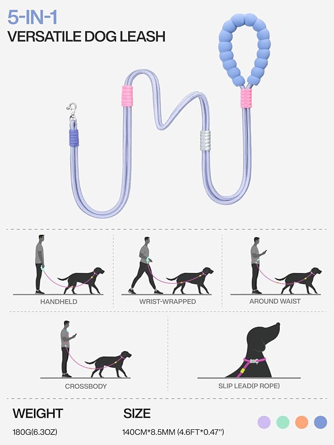 Hands Free Dog Leash 5FT Adjustable Waist Leash with NBR Padded Handle & Zinc Alloy Clip Waist/Crossbody Slip Lead Leashes for Walking - Smart (Lunar Sweetlight)