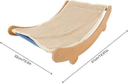 Cat Hammock Chair, Scratch Wooden Cat Lounger with Sisal Scratcher, Cat Rest Bed for Home Furniture Protector, Comfortable Cat Scratching Board Lounge (L)