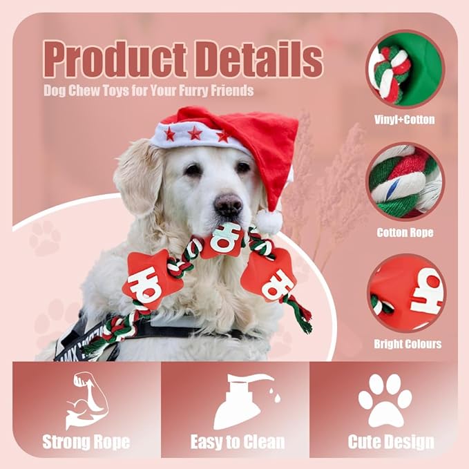 Christmas Dog Toys Rope Set – Festive Star Design Dog Toy for Puppies, Durable Rope Toys for Dogs, Perfect Dog