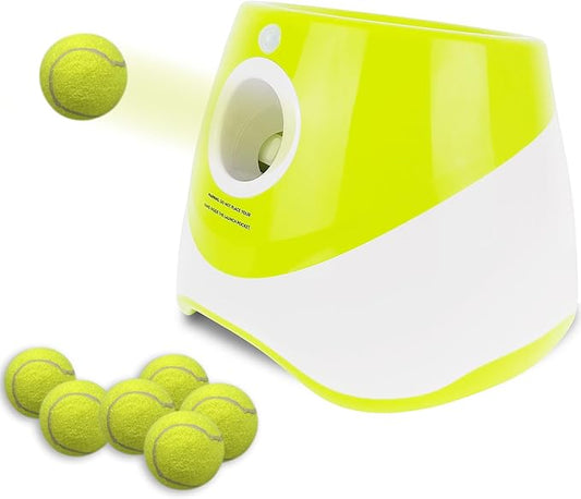 ENTROY Automatic Ball Launcher, Interactive Dog Fetch Machine, Adjustable Distance 10-30ft with 6 Tennis Balls for Small & Medium Dogs