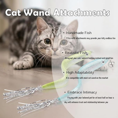 Cat Wand Attachment Toys - 2 Pcs Handmade Natural Fish Refills - Interactive Cat Toy Wand Refills - Kitten Teaser Wand Attachments - Cat Toys for Indoor Cats Play