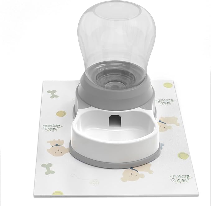 STALTWO 1 Gallon Automatic Dog Water Dispenser, Premium Large Capacity Gravity Pet Water Bowl with Non-Slip Mat for Multiple Pets, BPA-Free Cat Water Feeder for Large Dogs, Refill Less Often, Grey