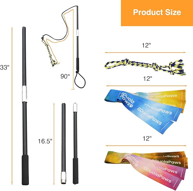 Flirt Pole for Dogs,Heavy Duty 4 Pieces Set with 3 Lures,Interactive Teaser Wand for Small Medium Large Pets,Durable Flirt Stick for Chase,Outdoor Tether Play,Exercise,Training