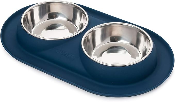 Bonza Cat or Small Dog Bowls with Spill-Proof Mat,12 oz Stainless Steel Feeding Dishes