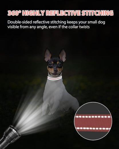 Joytale Puppy Collar, Feather-Light Double-Sided Reflective Nylon Collar for Night Safety, Adjustable Quick-Release for Extra Small Dogs, Pink, XS (3/8" Width)