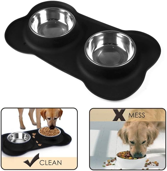 Pet Deluxe Dog Bowls Stainless Steel Bowls with No Spill Skid Resistant Silicone Mat, 24oz 48oz Dog Food and Water Bowl Set Feeder for Small Medium Large Size,Dogs,Cats Pets Puppy Dish