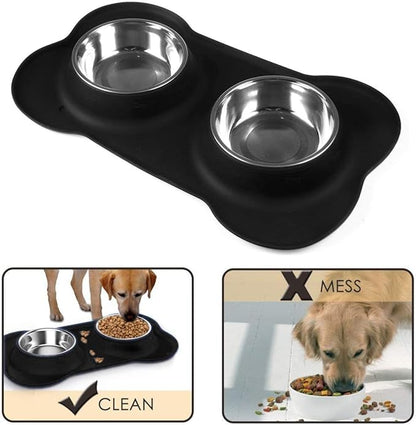 Pet Deluxe Dog Bowls Stainless Steel Bowls with No Spill Skid Resistant Silicone Mat, 24oz 48oz Dog Food and Water Bowl Set Feeder for Small Medium Large Size,Dogs,Cats Pets Puppy Dish