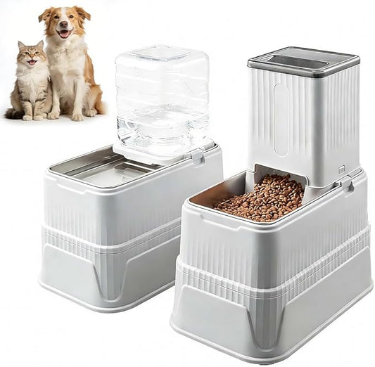Elevated Automatic Pet Feeder & Water Dispenser, 128oz/3.8L Water & 4.4lb Food Capacity, Stainless Steel Bowl, 2-Level Height Adjustable, Neck Protection for Small/Medium Dogs & Cats